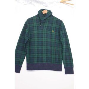 Polo Ralph Lauren Mens Green Plaid Button Pullover Sweater M Cotton & Polyester